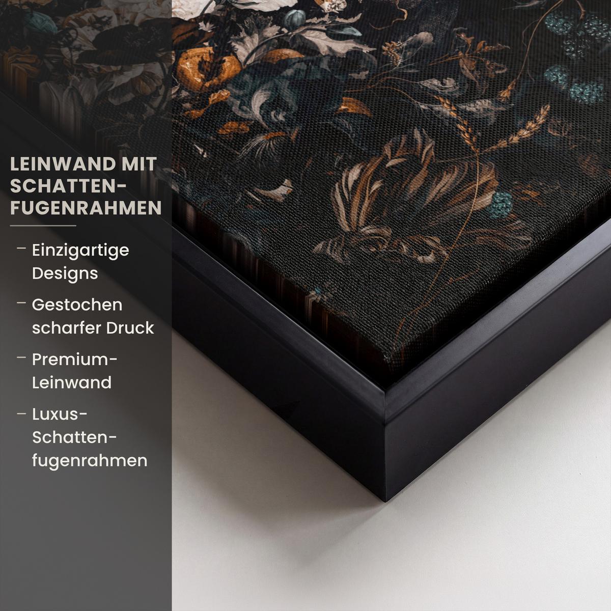 LEINWAND Bilder mit Rahmen - Frau - Luxus - Blumen - Schmetterling - Porträt - 20x30 - Schwarz, Textil (20/30cm) - MuchoWow