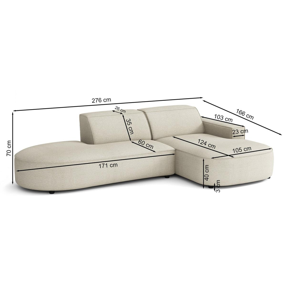 ECKSOFA Sallmo L-Form, 3-Sitzer, links 276 cm - Hellgrau/Schwarz, Kunststoff/Textil (276/166cm) - Selsey