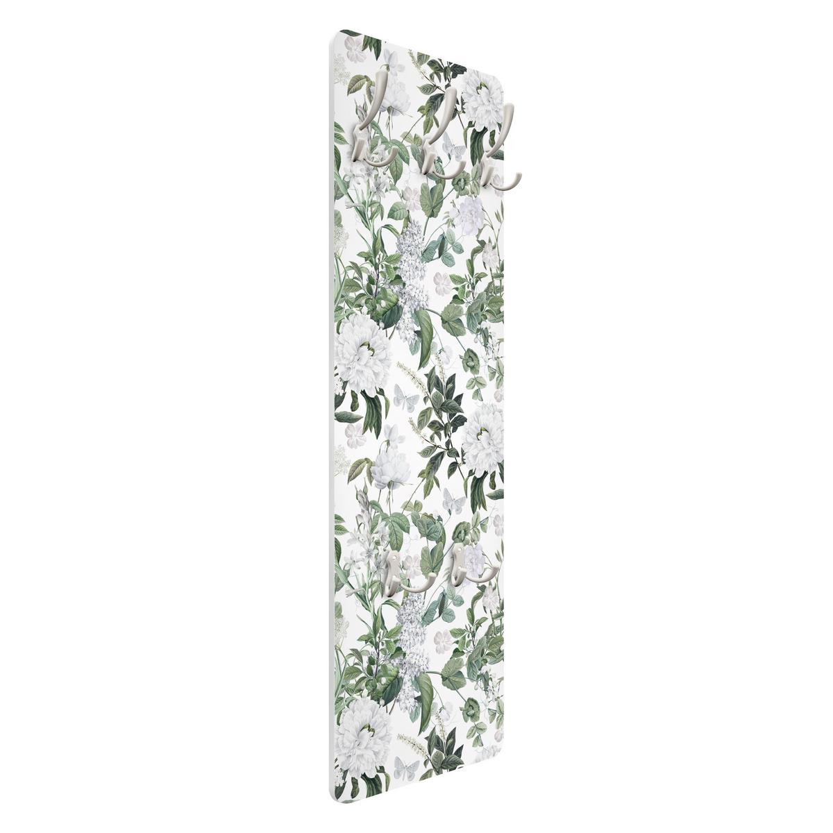 WANDGARDEROBE - Weiße Blüten und Schmetterlinge 34/105 cm - Weiß, Holzwerkstoff (34/105/1.6cm) - Bilderwelten