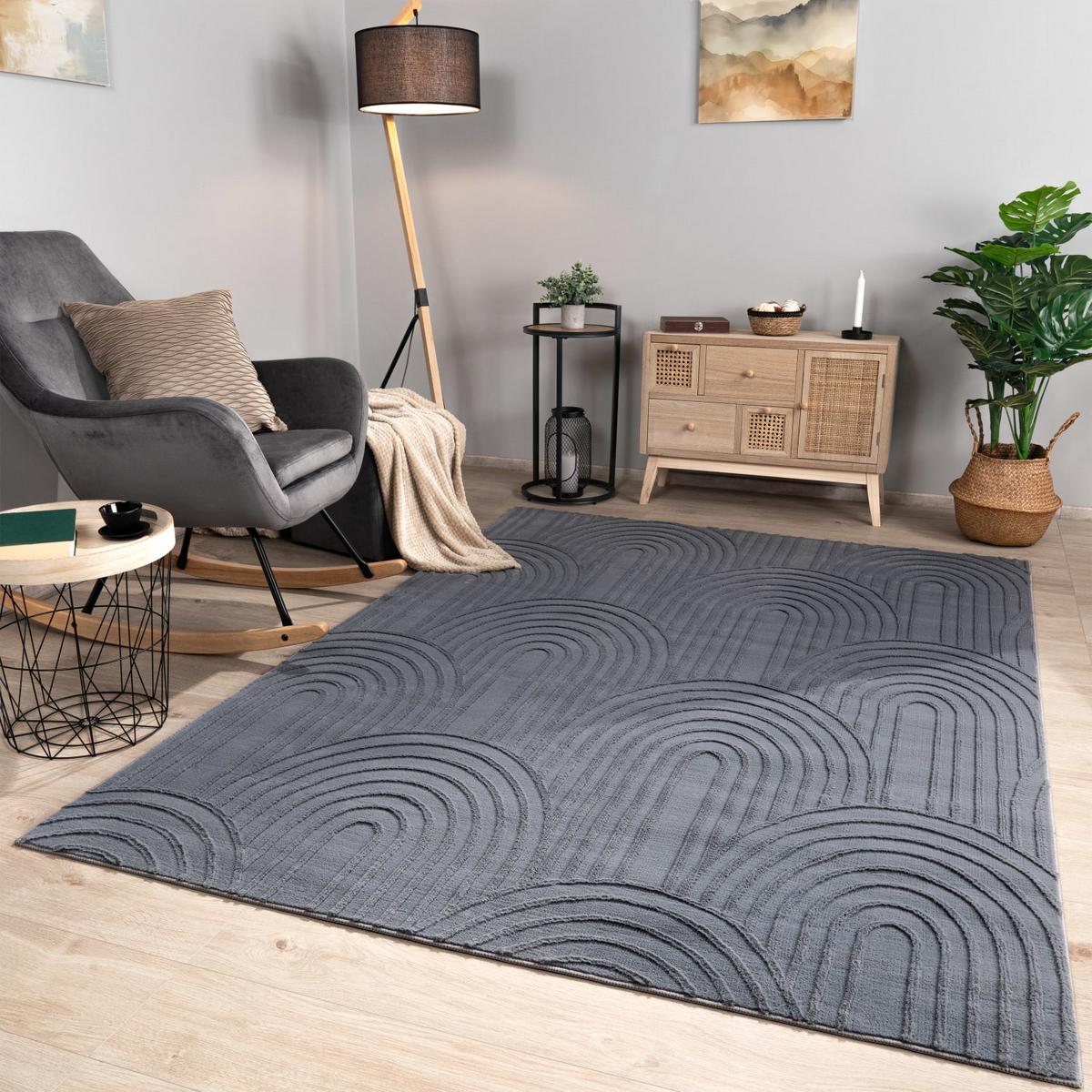 FLACHWEBETEPPICH Boho Anthrazit 80 x 150 cm - Anthrazit, Kunststoff (80/150cm) - TT Home