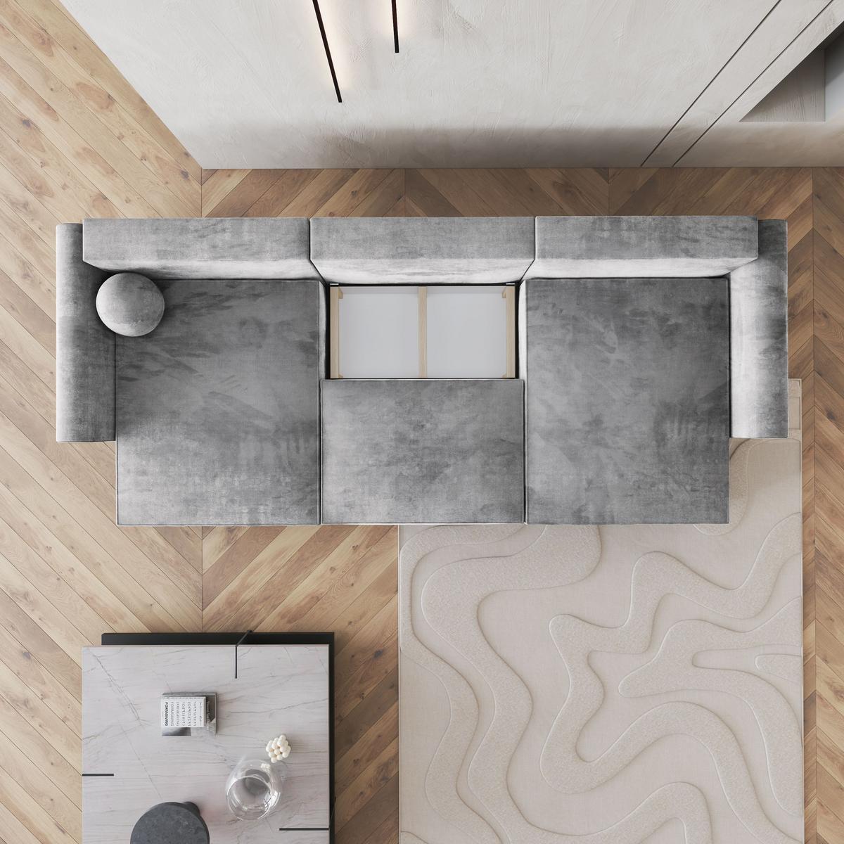 WOHNLANDSCHAFT FENTO M Hellgrau Velours-Stoff mit Schlaffunktion - Hellgrau/Grau, Holz/Kunststoff (347/90/148cm) - MASSENO