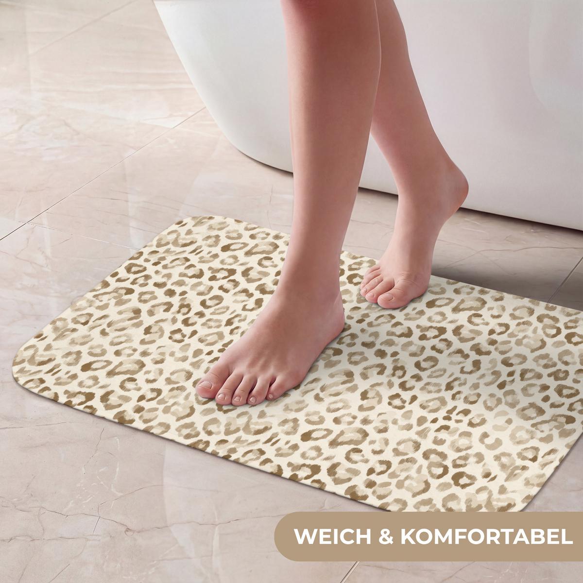BADEMATTE Leopard - Klassisch - Beige 60x40 cm - Hellbraun, Textil (60/40cm) - OnlyWow