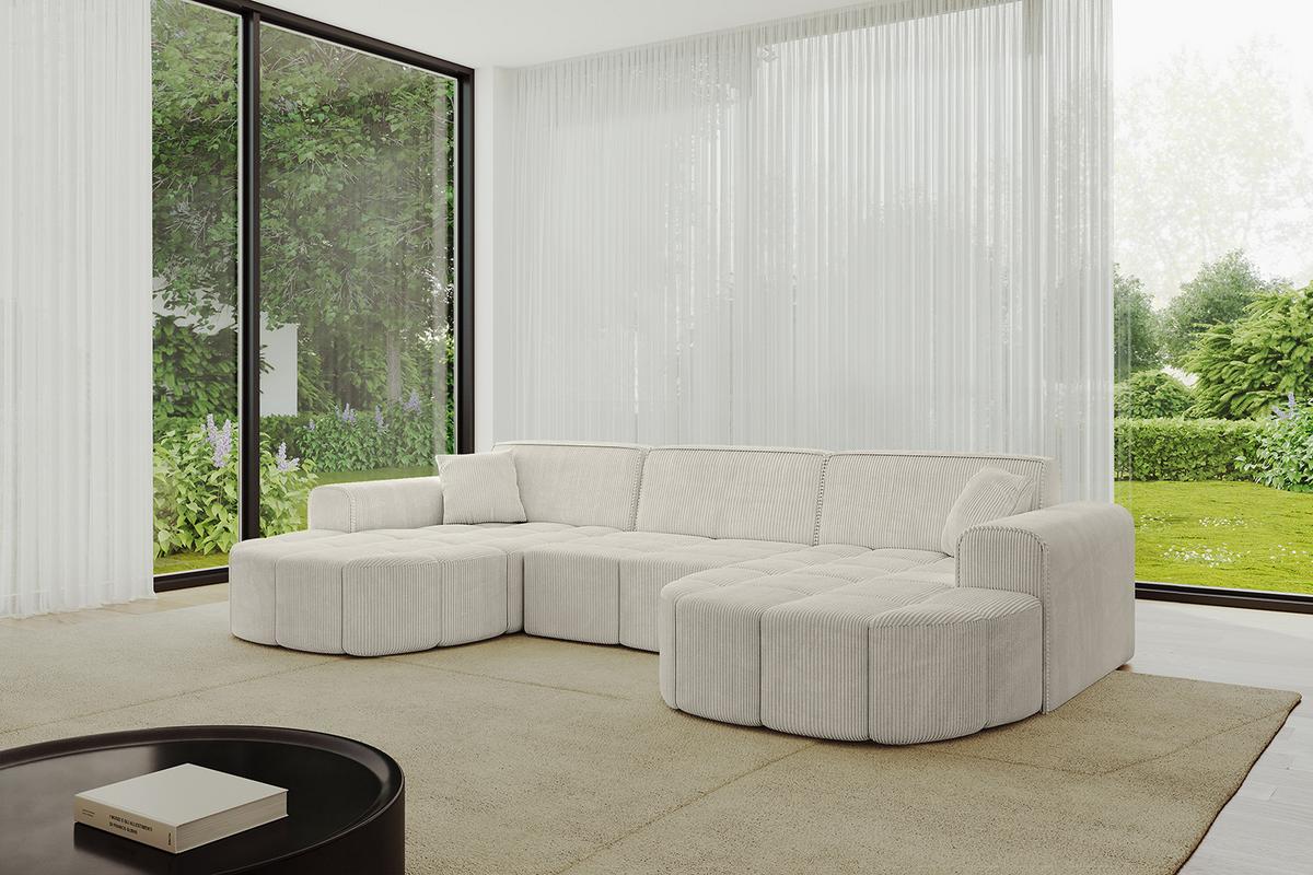 WOHNLANDSCHAFT LIVO-U1 - 315x173x79,5 cm Creme - Hellgrau/Creme, Holzwerkstoff/Textil (315/79/173cm) - ALTDECOR