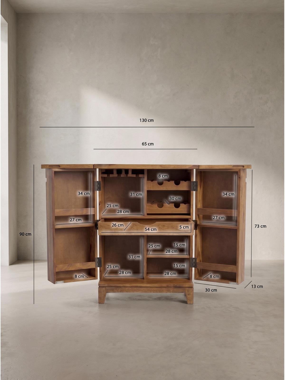 HAUSBAR SIRACUSA, Dunkles Massivholz, mit Ablagen, 65 x 50 x 90 cm - Dunkelbraun/Braun, Holz (65/90/50cm) - KADIMA DESIGN