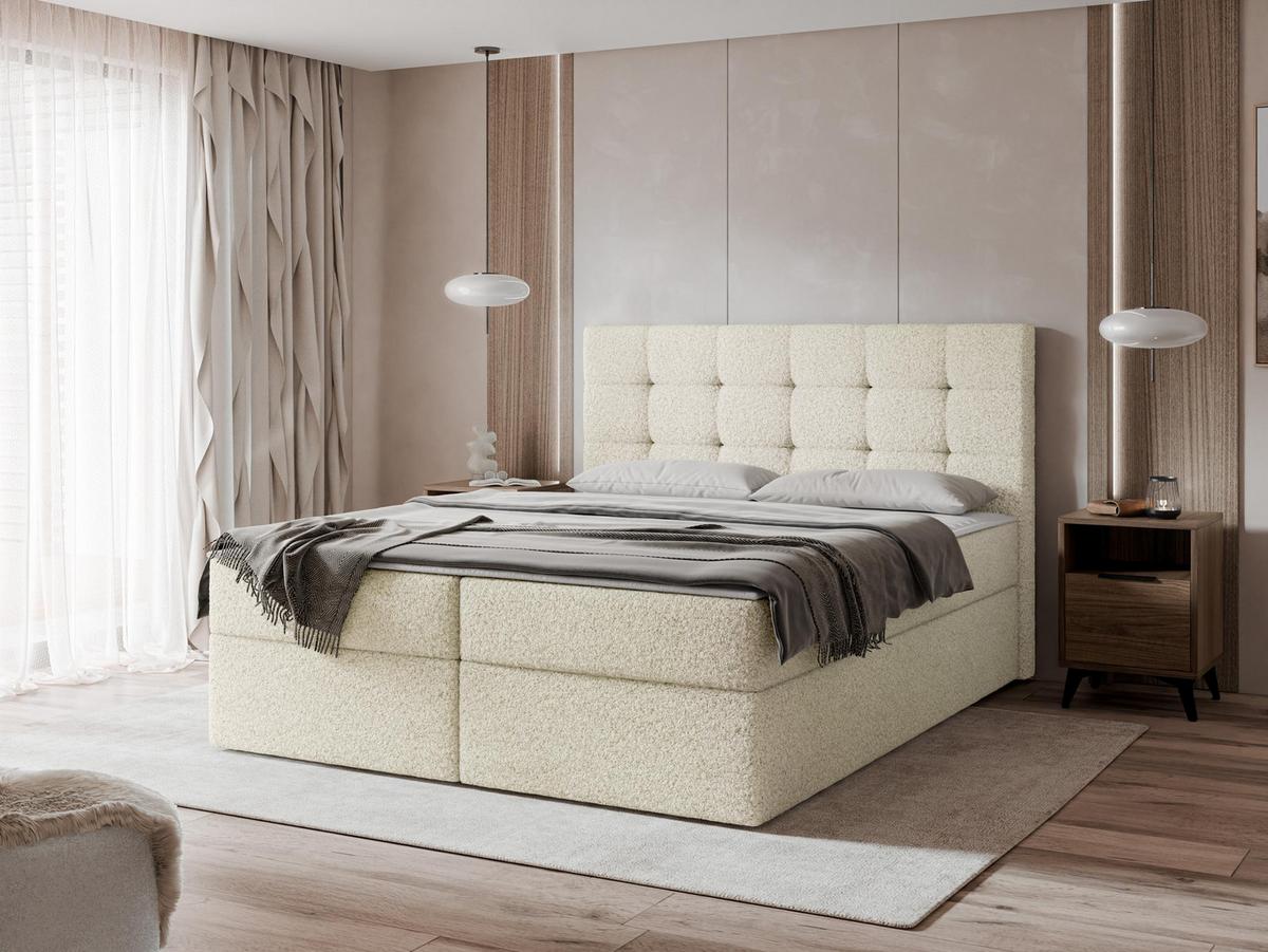 BOXBETT Luanda Boucle - H3 - Creme, Holzwerkstoff/Textil (160/200cm) - MIRJAN24