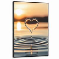 LEINWAND Bilder mit Rahmen - Herz - Wasser - Sonnenuntergang - Natur - Zen - 100x150 - Bernsteinfarben, Textil (100/150cm) - MuchoWow