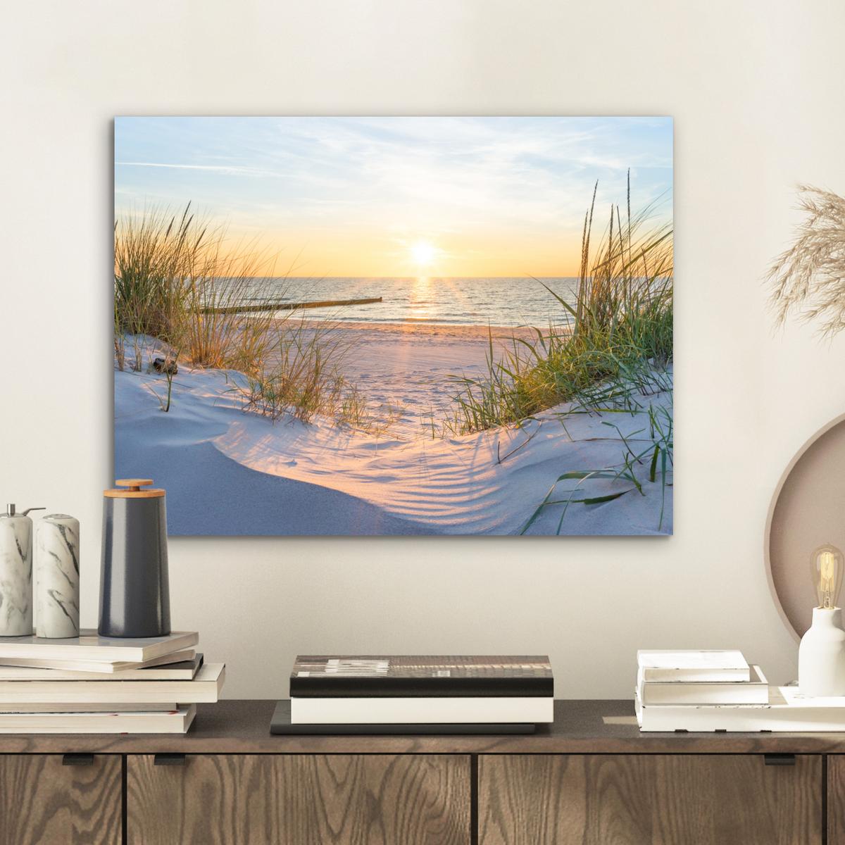 METALLBILD Strand - Sonne - Düne - Gras - Sand - Horizont 40x30 cm - Hellblau, Metall (40/30cm) - MuchoWow