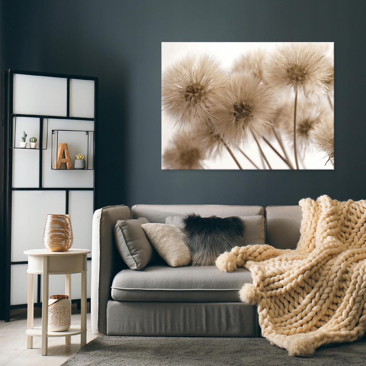 LEINWANDBILD Pusteblumen Blumen Beige 100x70 cm - Multicolor, Holzwerkstoff (100/70cm) - Wallarena