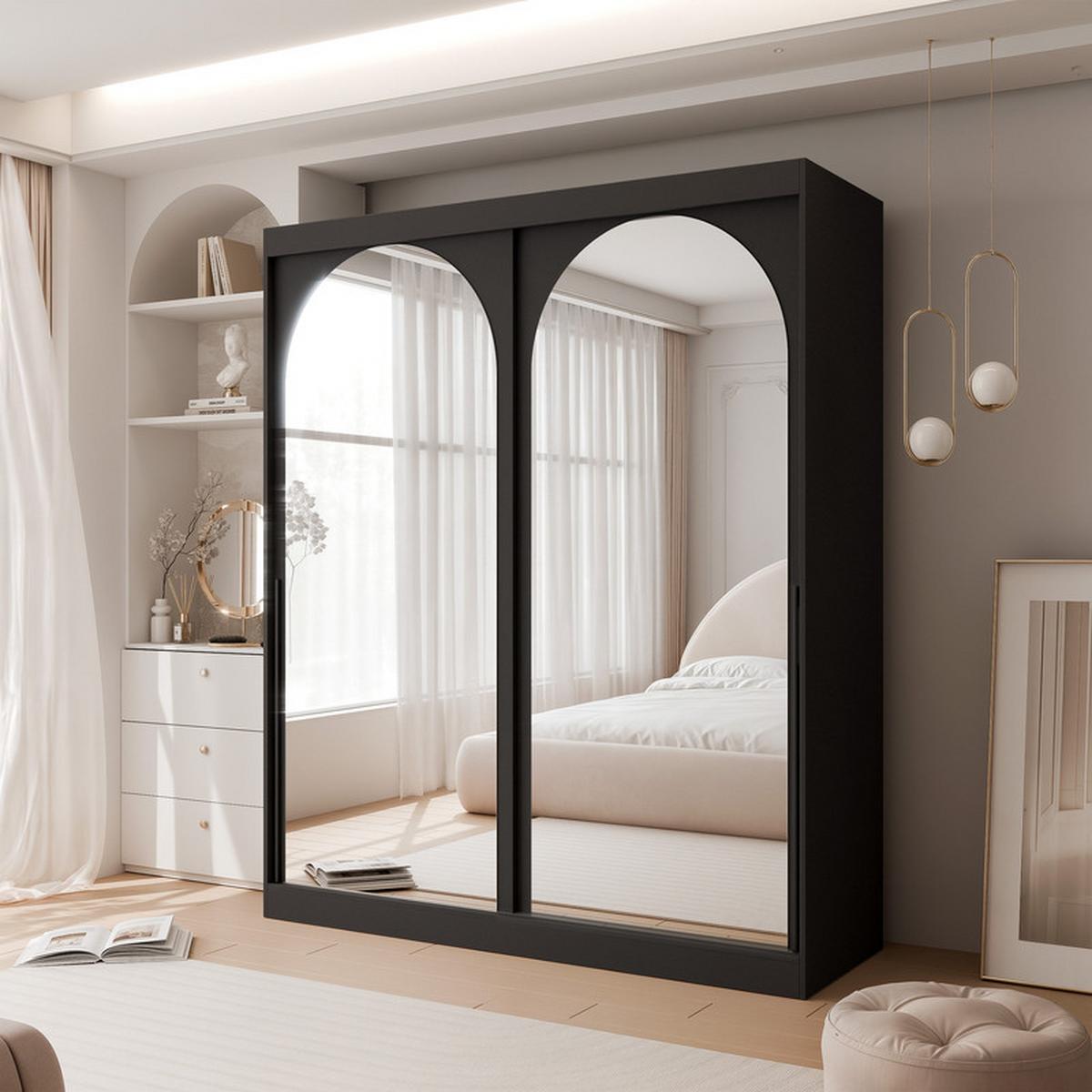 SCHWEBETÜRENSCHRANK CLARITY 2-türig 150/65/215 cm Schwarz / schwarze Griffe - Schwarz, Holzwerkstoff/Kunststoff (150/215/65cm) - Idohome
