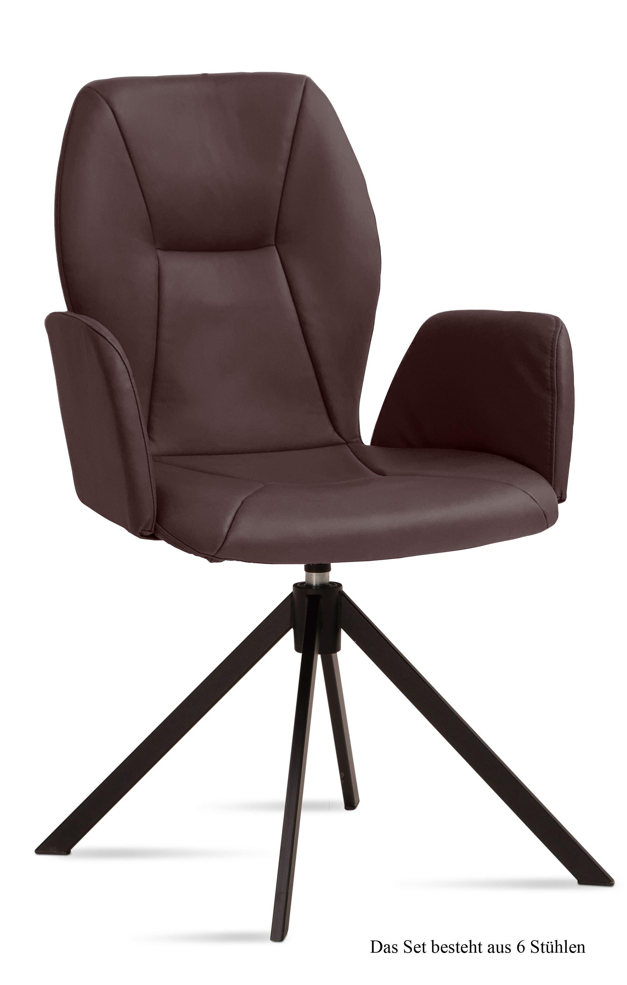 ARMLEHNSTUHL drehbar (6er-Set) Deonne 58x92x60 Schwarz/Braun - Schwarz/Braun, Kunststoff (60/92/58cm) - 58aufmkessel