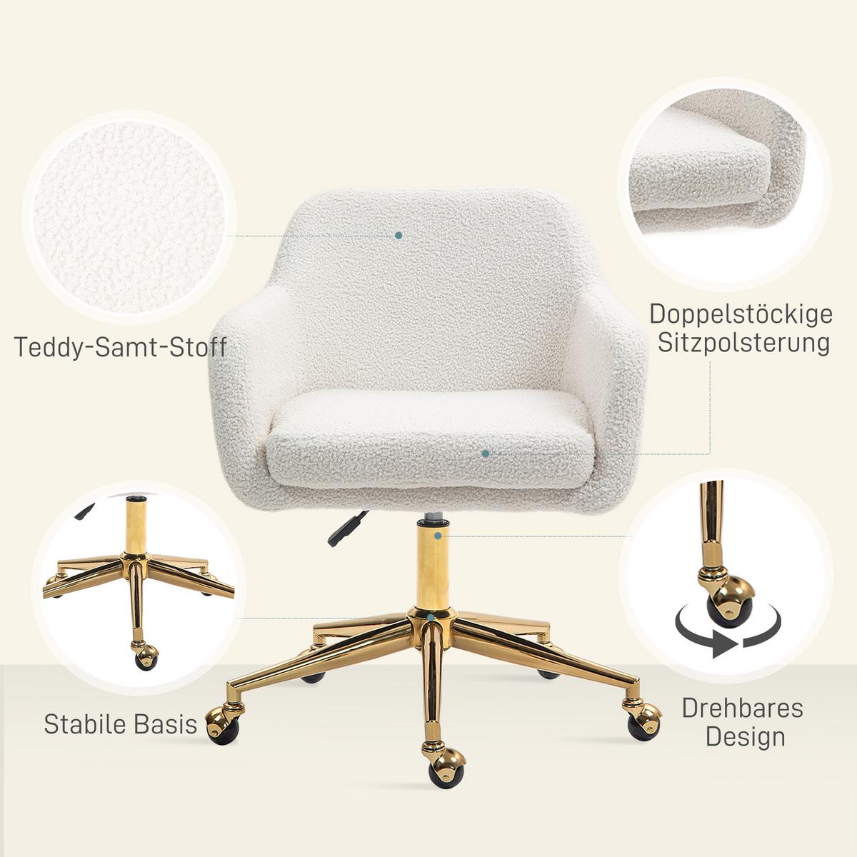 BÜROSTUHL, Höhenverstellbar Schreibtischstuhl, Relaxsessel, Drehstuhl, Cremeweiß - Beige, Textil (61/88/60cm) - HOMCOM