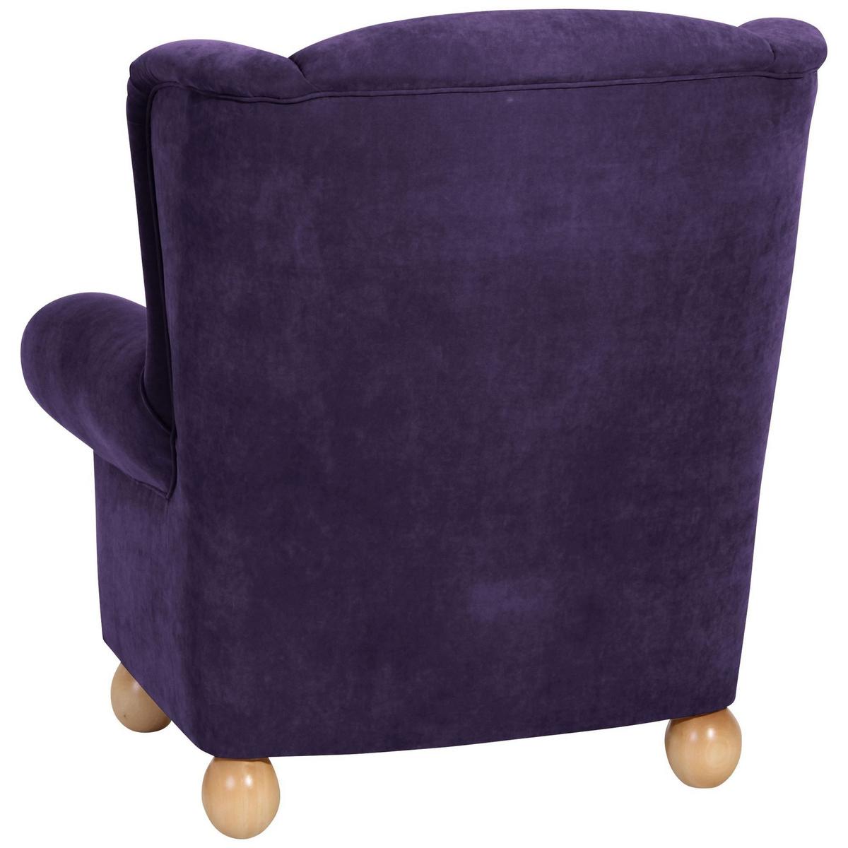 OHRENBACKENSESSEL Kasha Bezug Veloursstoff Buche natur / violett - Violett/Buchefarben, Kunststoff (93/103/87cm) - 58aufmkessel