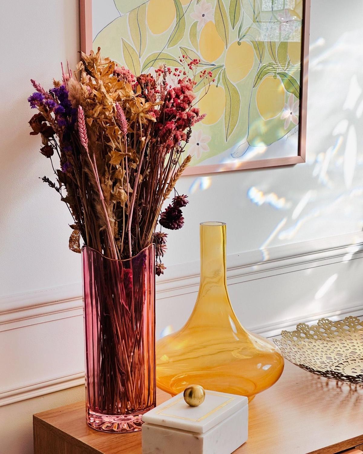 BLUMENVASE Glas rosa Perdiki - Rosa, Glas (30cm) - Beliani