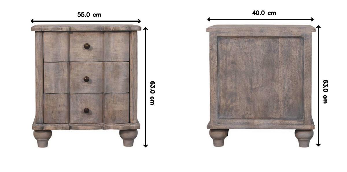 NACHTTISCH mit Acid-Wash-Finish, 3 Schubladen, grau - Grau, Holz (55/63/40cm) - Artisan Furniture
