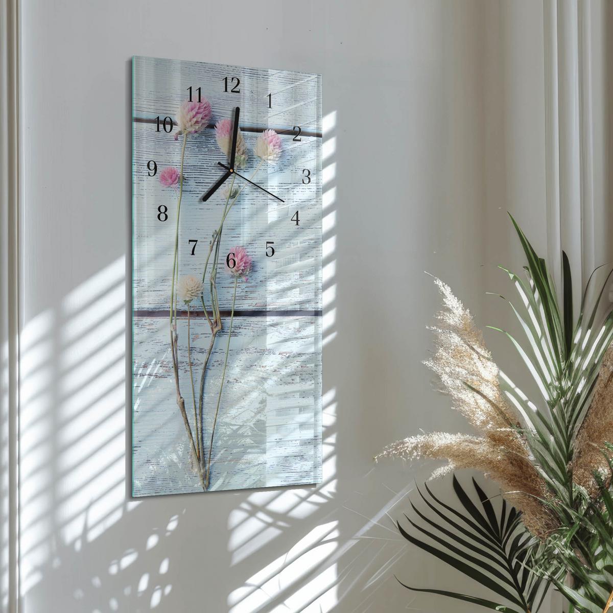 WANDUHR aus Glas 30x60 cm - Klee - Weiß, Glas (30/60/0.4cm) - TULUP
