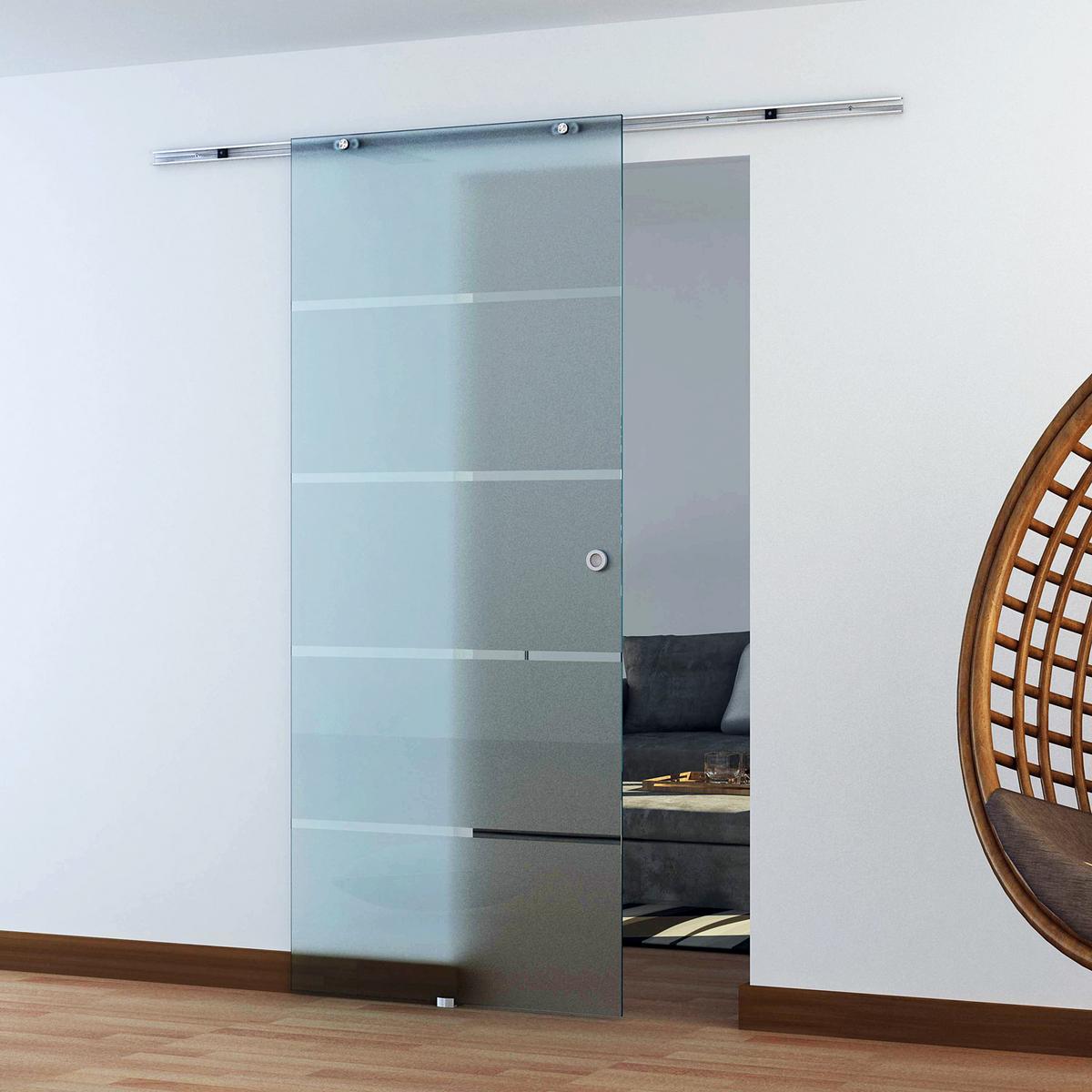 GLASSCHIEBETÜR Aluminium Sicherheitsglas Transparent - Transparent/Silberfarben, Glas/Metall (0.8/205/90cm) - HOMCOM