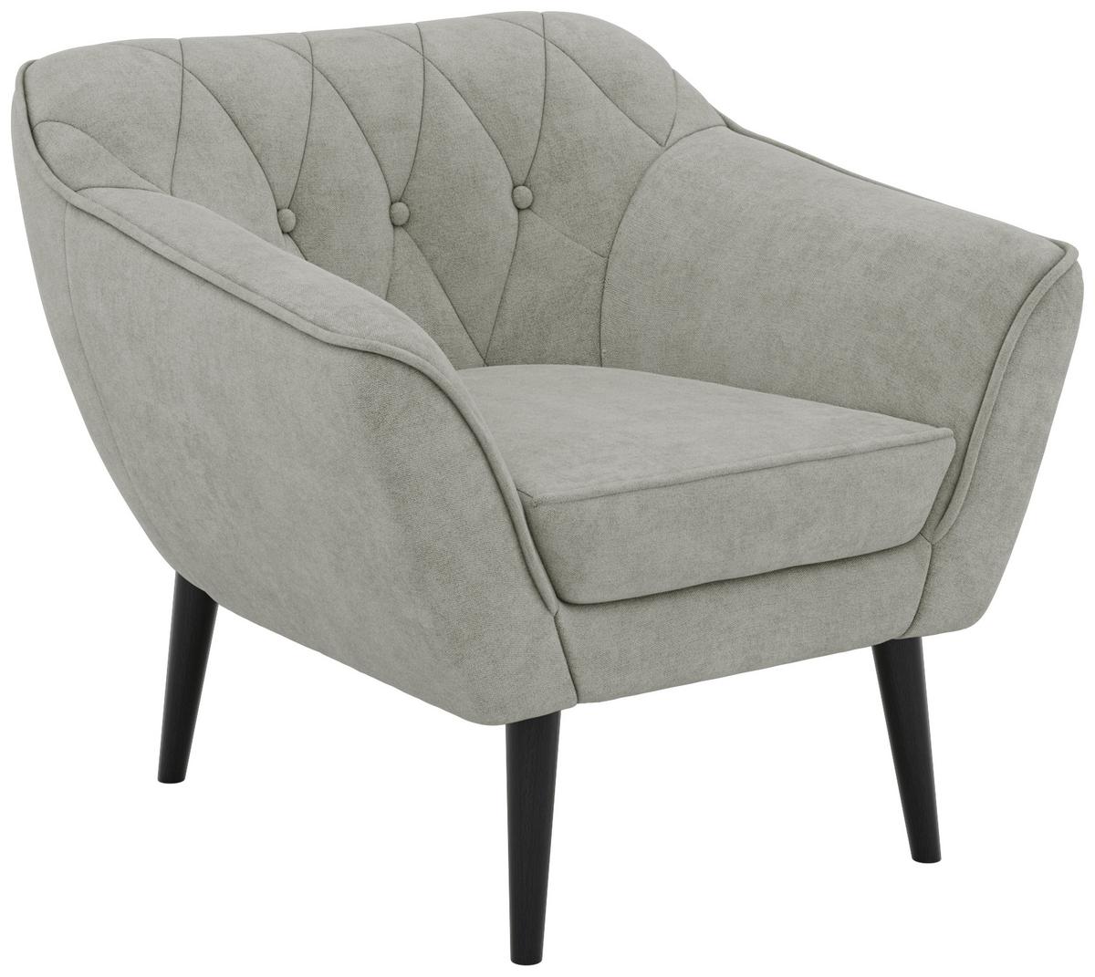 SESSEL PIRS - Hellgrau Strukture - Schwarze Beine - Silberfarben/Hellgrau, Holzwerkstoff/Textil (80/75/74cm) - MKS