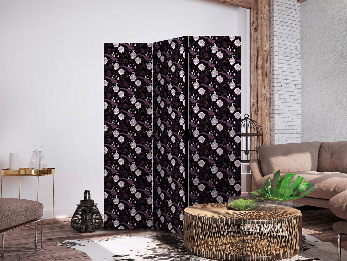 PARAVENT Einseitig Bedruckter 3-tlg 135x172 cm V gel und Pfingstrosen - Schwarz, Holz/Textil (135/172/3cm) - Muralo