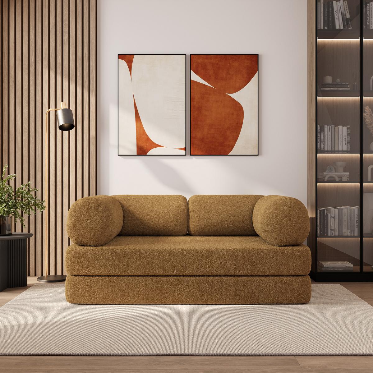 BETTSOFA EIREN aus Schaumstoff Bucle-Stoff Orange Schlaffunktion - Gelb, Textil (170/68/80cm) - MASSENO