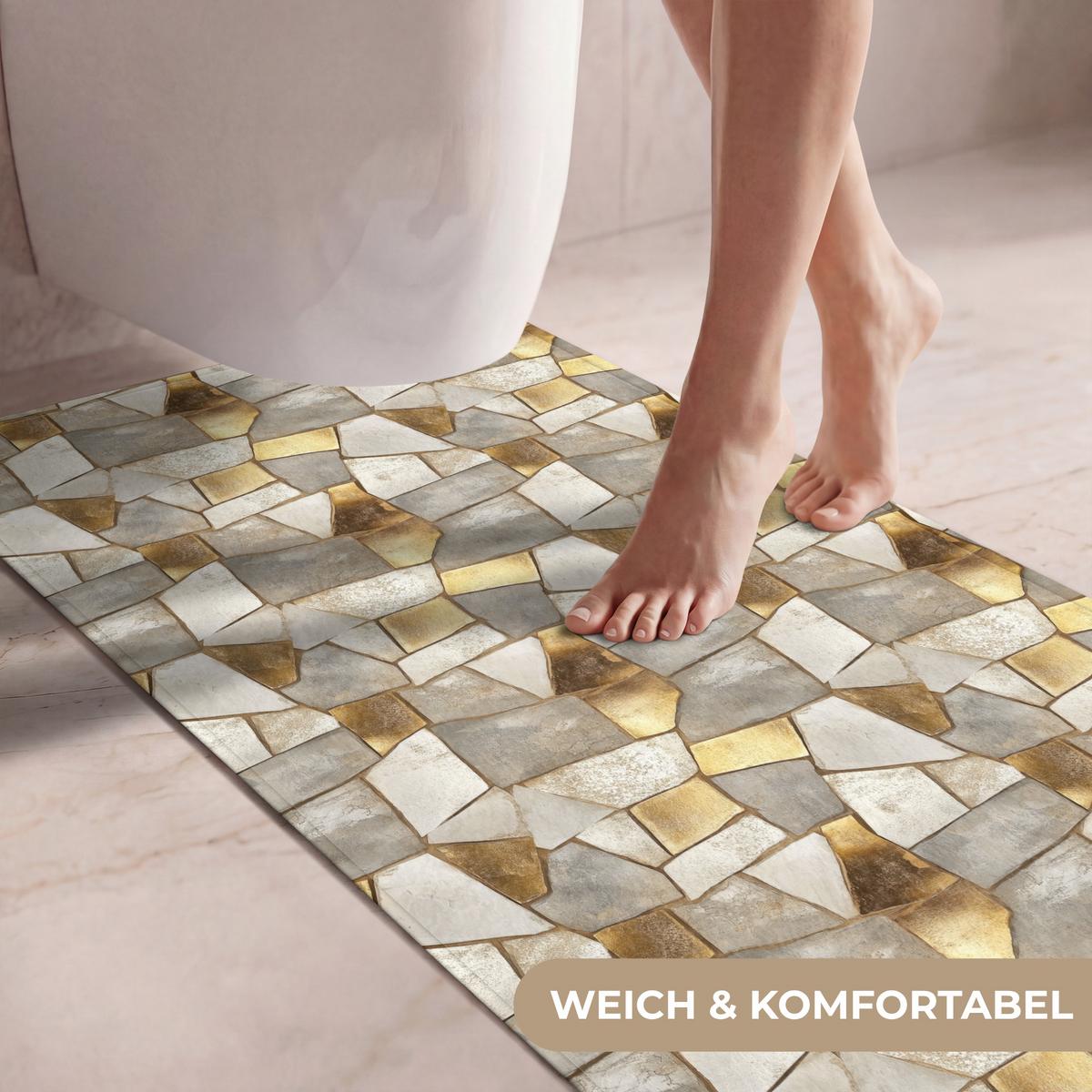 WC-VORLEGER Mosaik - Marmor - Gold Toilettenvorleger 60x120 cm - Champagner, Textil (60/1cm) - OnlyWow