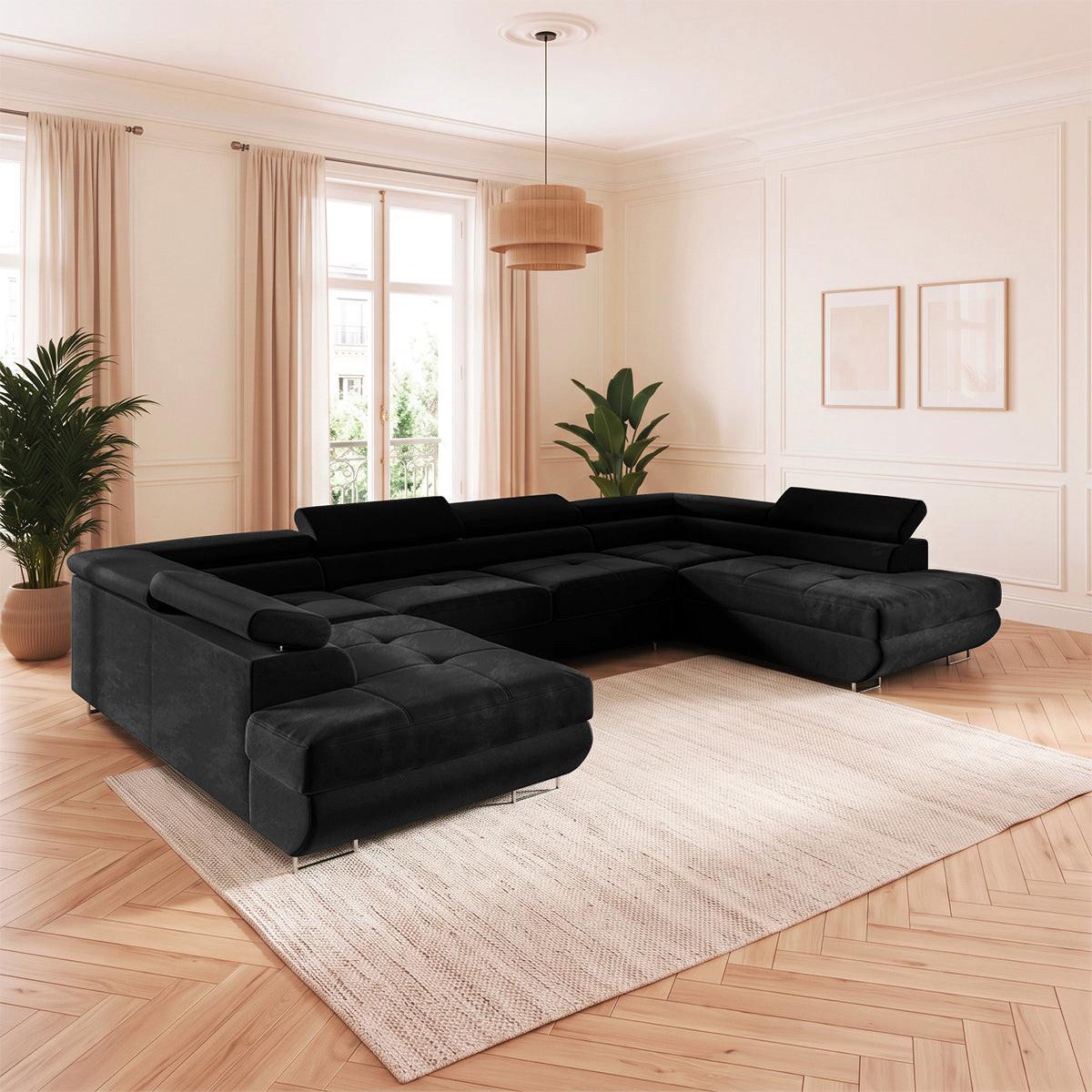 PANORAMASOFA Wilson 5 Sitzplätze Schwarz - Schwarz, Textil (335/72/201cm) - Petits-meubles