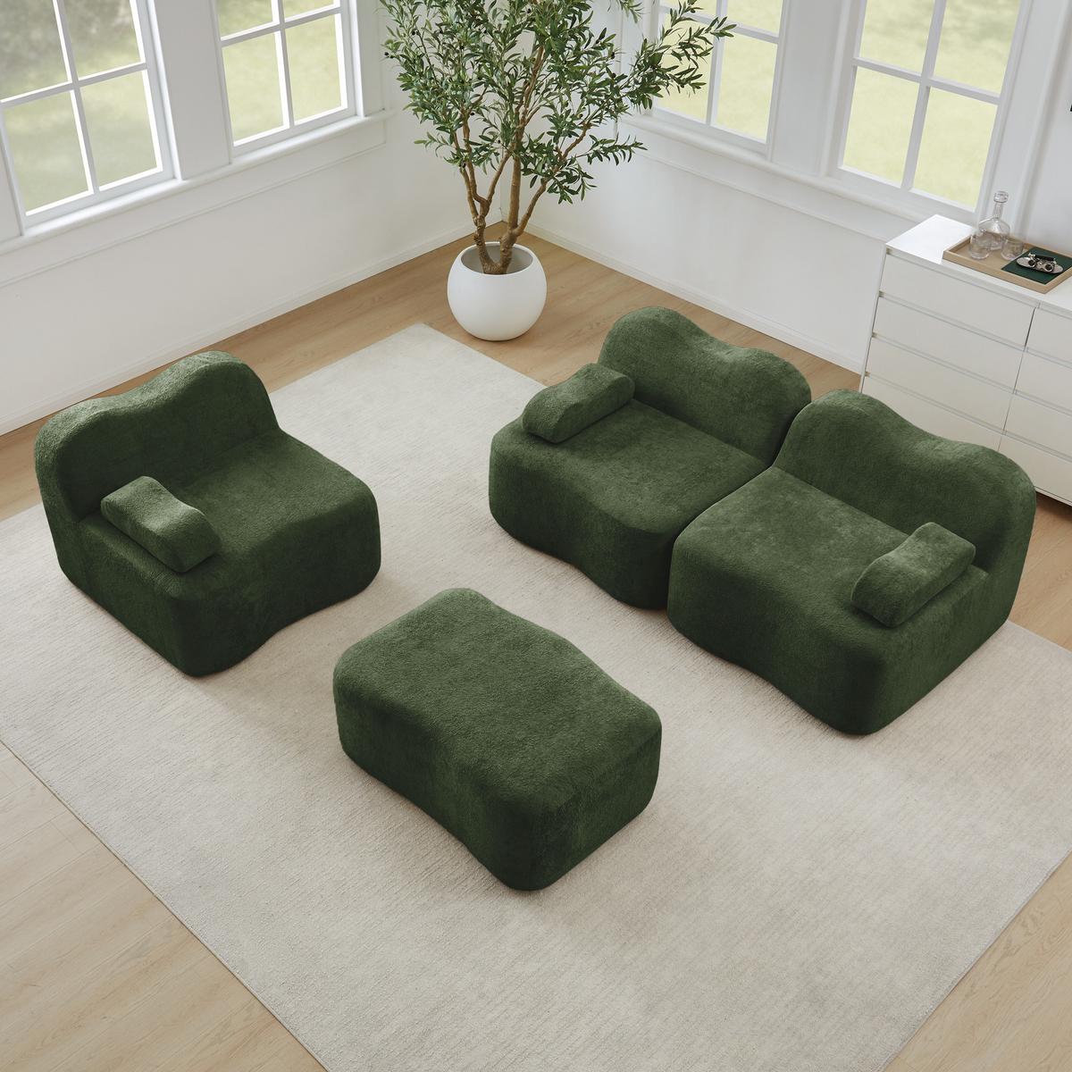 ECKSOFA L-Form Boneless Samt mit Ottoman - Grün, Textil (288/167cm) - Urban Meuble