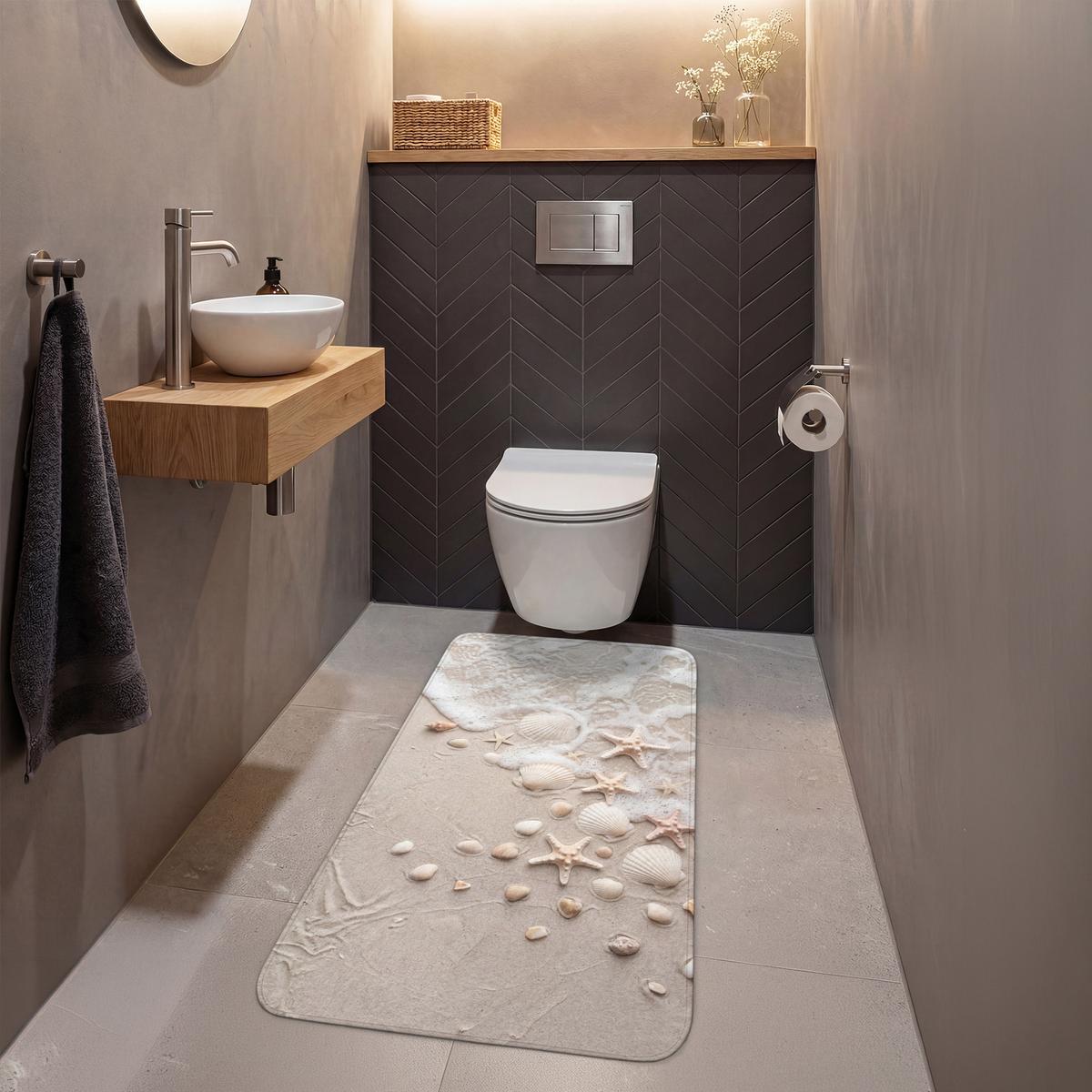 WC-VORLEGER Muscheln - Seesterne - Strand Toilettenvorleger 60x120 cm - Sandfarben, Textil (60/1cm) - OnlyWow