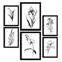 POSTER Set Mit 6 Zarte Blumen Natur Und Botanikdrucke Mit Blumenmotiven In Klassischem Schwarz Und Weiß Innenarchitektur A3 & A4 Schwarzer Rahmen - Schwarz, Papier (29/3cm) - Nacnic