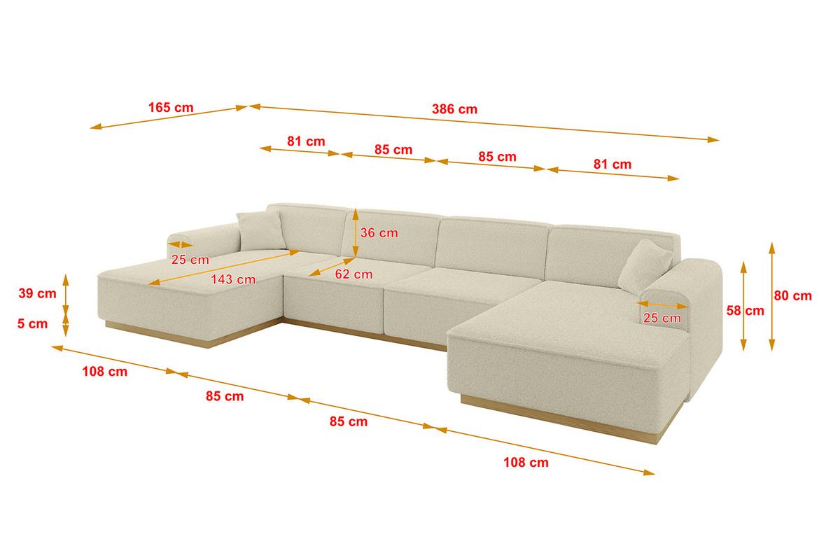 WOHNLANDSCHAFT IREA-U2-v2 - 386x165x80 cm Beige - Hellbraun/Creme, Holzwerkstoff/Textil (386/80/165cm) - ALTDECOR