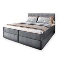 BOXBETT PELLIO 200x200 cm mit Matratze und Topper, H2+H3 - Grau - Grau, Holz (200/200cm) - MASSENO