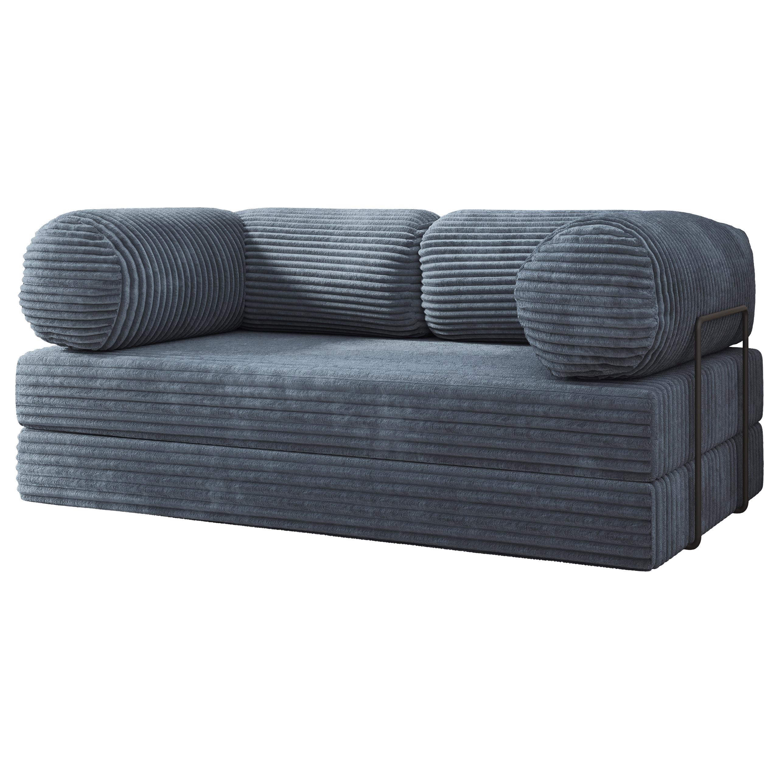 BETTSOFA ALVIO aus Schaumstoff Kordstoff Grau Schlaffunktion - Blaugrau, Textil (170/68/80cm) - MASSENO