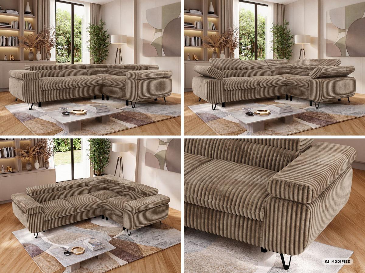 ECKSOFA ORSO L Braun Cord - Rechts Seite - Schwarz/Braun, Textil/Metall (268/197cm) - MKS