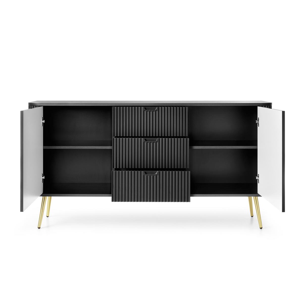SIDEBOARD ZENZERO 168/87/39 cm mit 3 Schubladen 2 Türen Schwarz - Goldfarben/Schwarz, Holzwerkstoff (168/87/39cm) - MASSENO