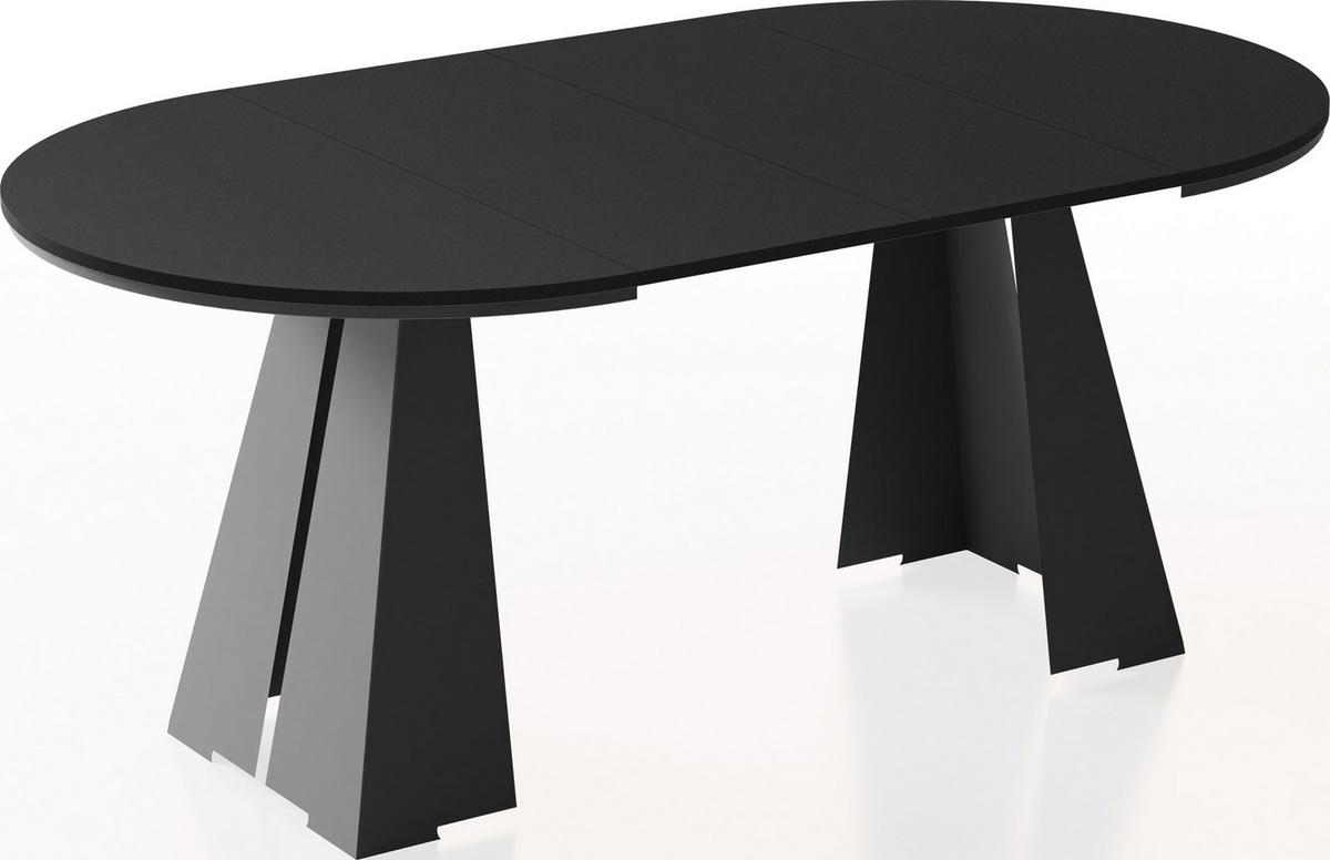 ESSTISCH Kova runder ausziehbarer, Schwarz 100-180/100/76 cm - Schwarz, Holzwerkstoff/Metall (100/176/76cm) - WFL GROUP