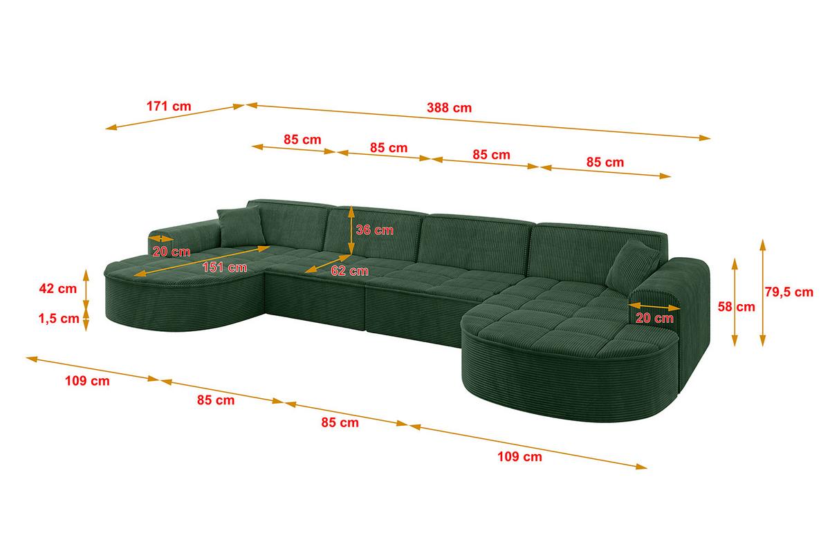 WOHNLANDSCHAFT TARO-U2 - 388x171x79,5 cm Grün - Grün, Holzwerkstoff/Textil (388/79.5/171cm) - ALTDECOR