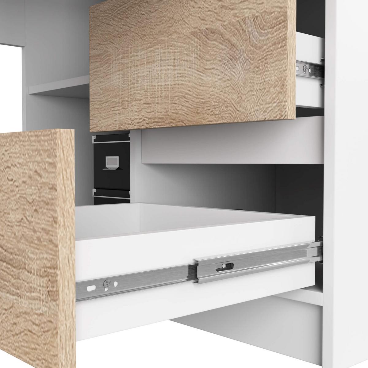 SCHREIBTISCH Weiß, Eiche Sonoma 77/155/85 - Weiß, Holzwerkstoff (155/85/77cm) - RAUMHIRSCH FURNITURE