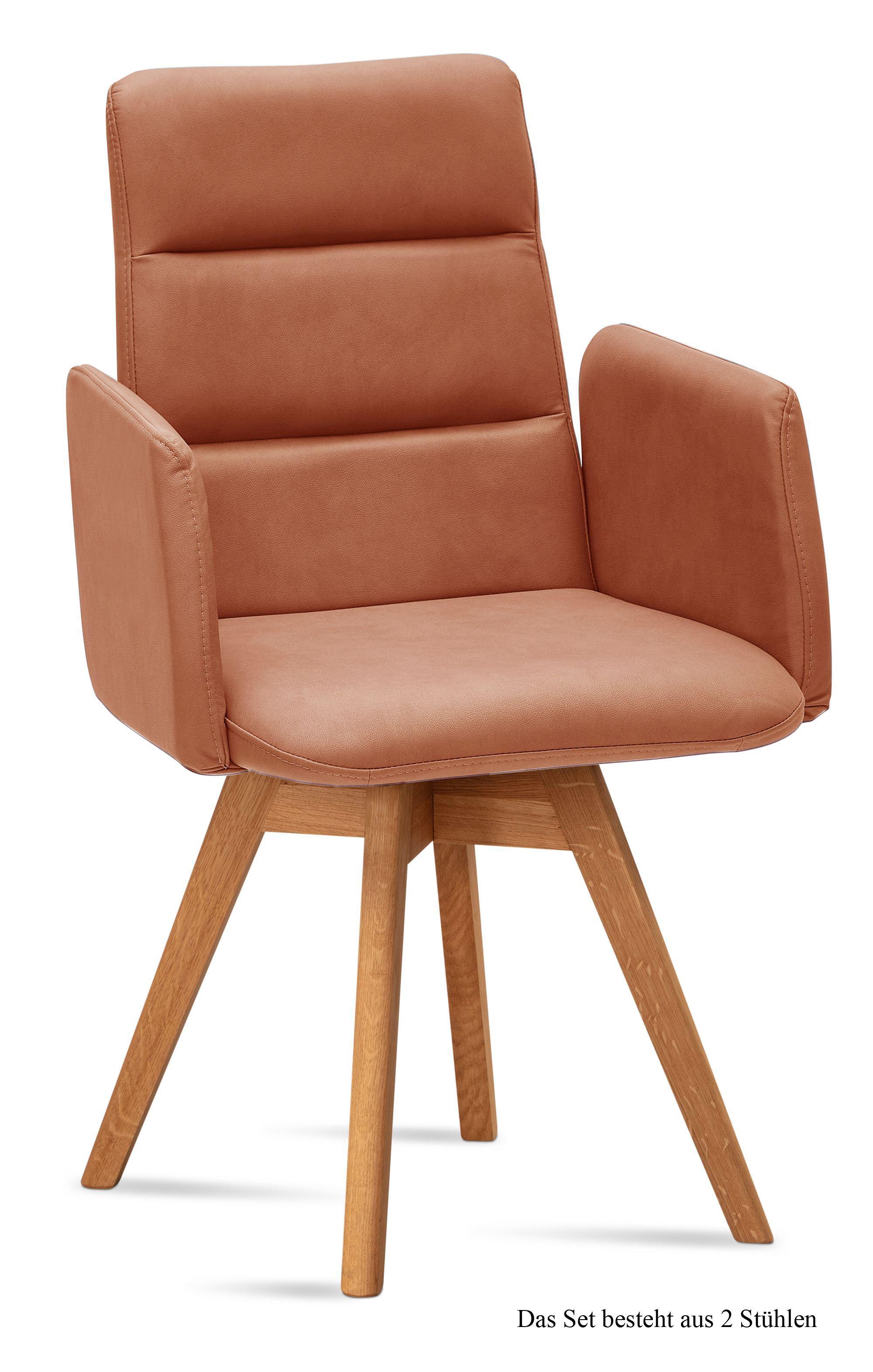 ARMLEHNSTUHL drehbar (2er-Set) Dorit 52x92x60 Eiche geölt/Cognac - Cognac/Eichefarben, Kunststoff (60/92/52cm) - 58aufmkessel