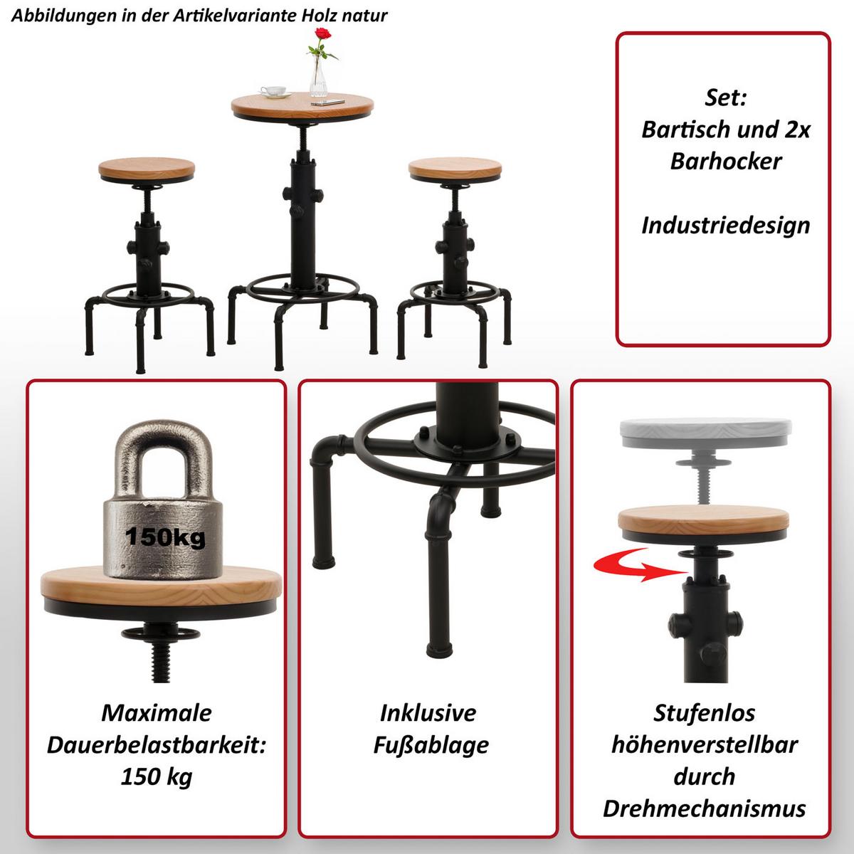BARTISCH-SET rund Hellbraun 3er-Set - Hellbraun, Holz (40/40/104cm) - MCW