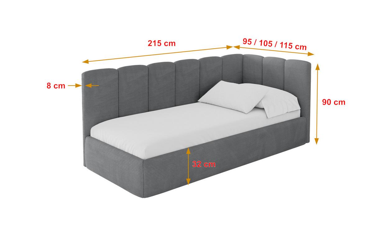 EINZELLBETT Jugendbett mit Bettkasten und Matratze H3/H4, Links - DEXY 100x200 Dunkelgrau - Graphitfarben, Holzwerkstoff/Textil (100/200cm) - ALTDECOR