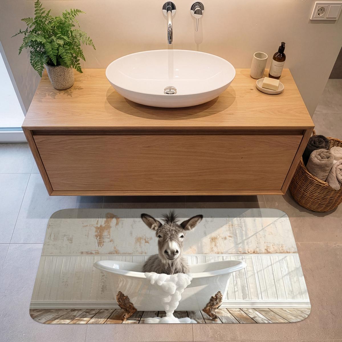 BADEMATTE Esel - Tiere - Badewanne - Schaumstoff 120x60 cm - Creme, Textil (120/60cm) - OnlyWow