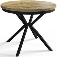 RUNDER Esszimmertisch BERGO, ausziehbarer Tisch Durchmesser: 100 cm/180 cm, Wohnzimmertisch Farbe: Mattbraun, mit Metallbeinen in Farbe Schwarz - Hellbraun/Schwarz, Holzwerkstoff (100/100/76cm) - Alpi-Möbel