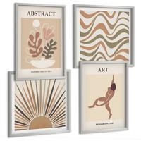 BILDER SET 4er Set - 50x50 cm & 40x60 cm Silberner Rahmen - Matisse Boho abstrakte Muster - Silberfarben, Kunststoff (50/50cm) - TULUP