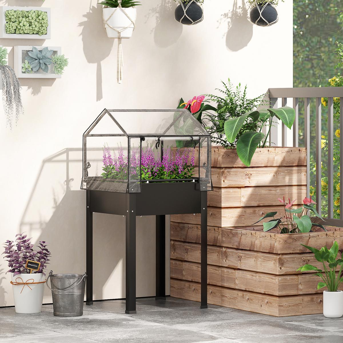 HOCHBEET mit Abdeckung - Schwarz, Metall (60/120/60cm) - Outsunny