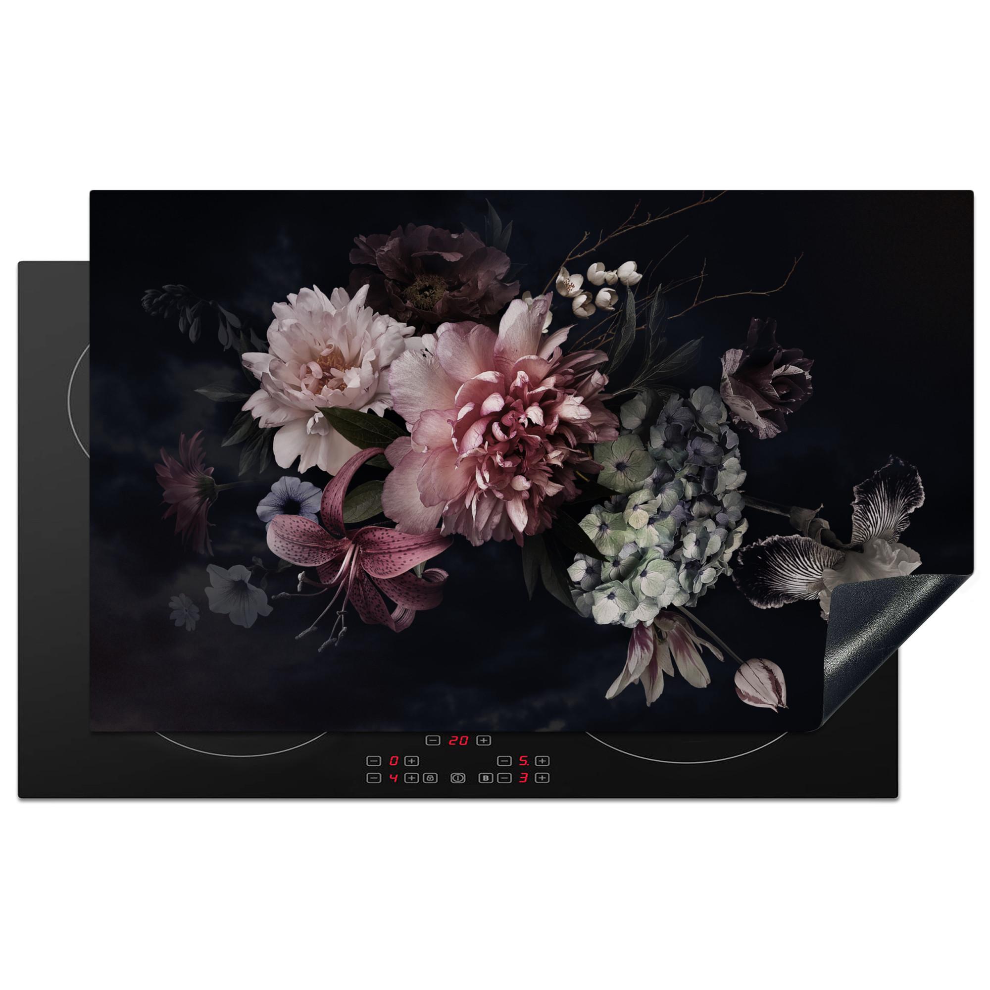 HERDABDECKPLATTE Blumen - Vintage - Pastell - Rosa - Weiß Ceranfeldabdeckung 85x52 cm - Altrosa, Kunststoff (85/52/0.2cm) - MuchoWow