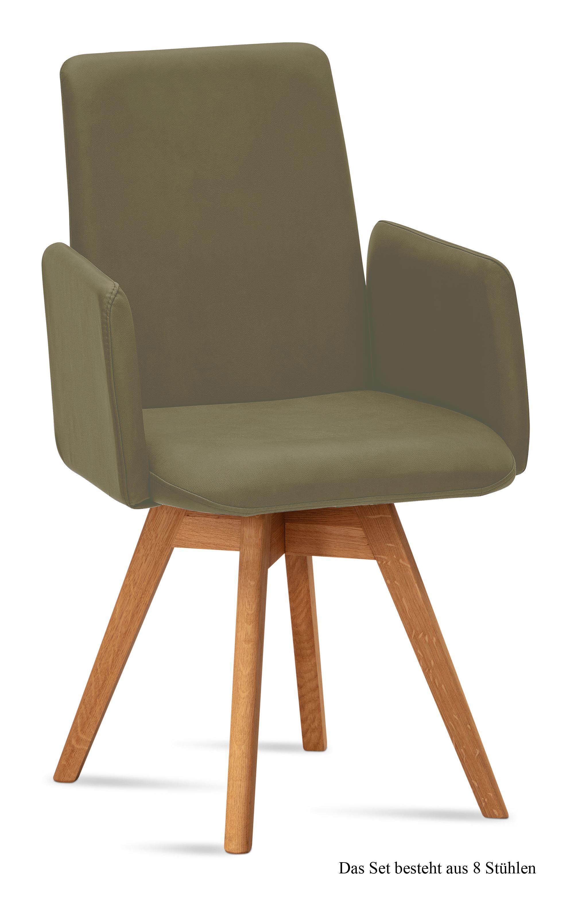 ARMLEHNSTUHL drehbar (8er-Set) Donny 52x92x60 Eiche geölt/Olivgrün - Eichefarben/Olivgrün, Kunststoff (60/92/52cm) - 58aufmkessel