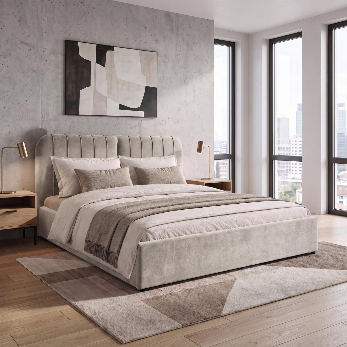 POLSTERBETT Livre mit Schaumstoffmatratze 10 cm, mit Bettkasten, 160x200 cm, Chenille-Stoff, Dunkelbeige - Cappuccino, Textil (160/200cm) - Beautysofa