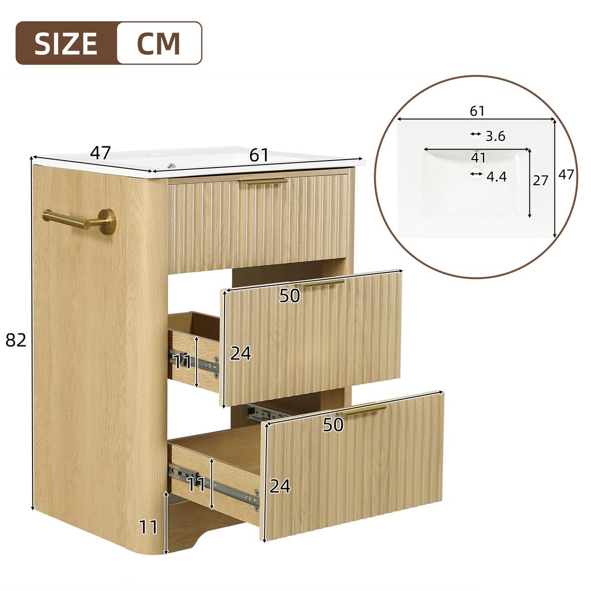 WASCHTISCHUNTERSCHRANK Holzoptik mit 2 Schubladen & Papierhalter - Naturfarben, Holzwerkstoff (61/82/47cm) - Urban Meuble