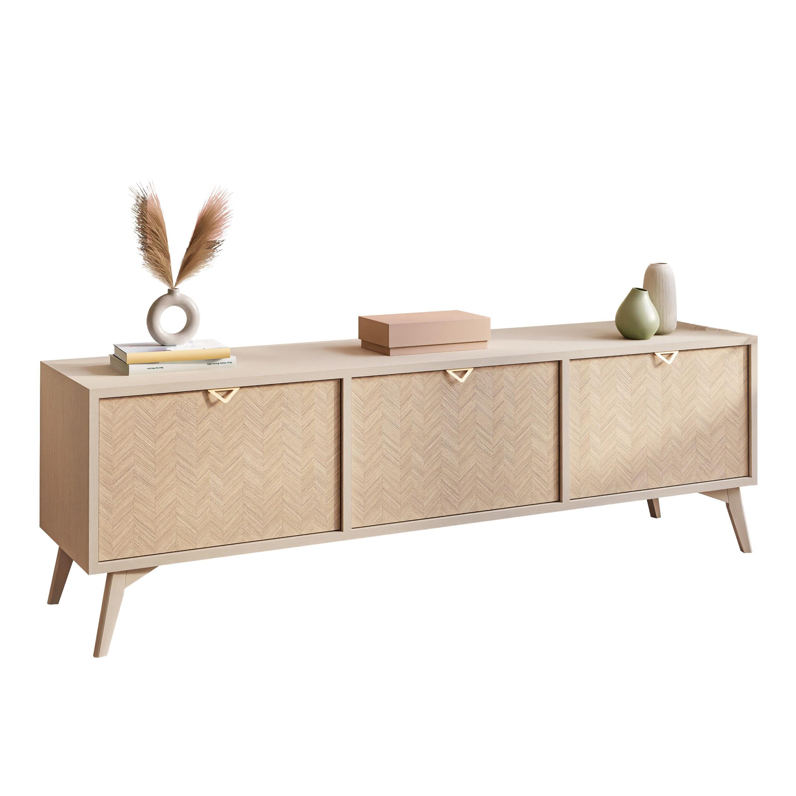 TV Element ALOE Fischgrätenmuster Scandi Sandbeige - Beige, Holzwerkstoff (158/52/38cm) - Lookway