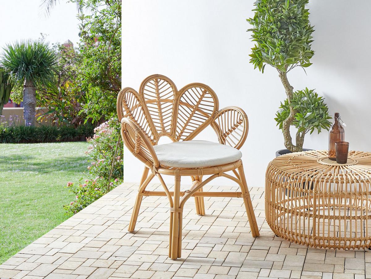 RATTANSTUHL natürlich Pfauform Florentine II - Naturfarben, Naturmaterialien (74/88/61cm) - Beliani