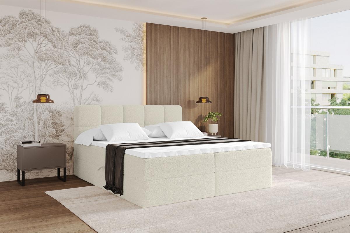 BOXBETT mit Matratze H3 - FAMA - 180x200 cm Beige Quelle - Sandfarben, Holzwerkstoff (180/200cm) - ALTDECOR